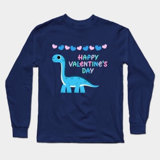 Kids Happy Valentines Day Dinosaur Long Sleeve T-Shirt